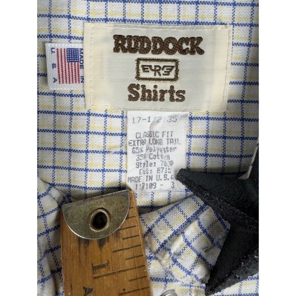 VTG Ruddock‎ Pearl Snap Western Shirt Men’s 17.5/35 Classic Fit Plaid USA Made - Picture 5 of 8